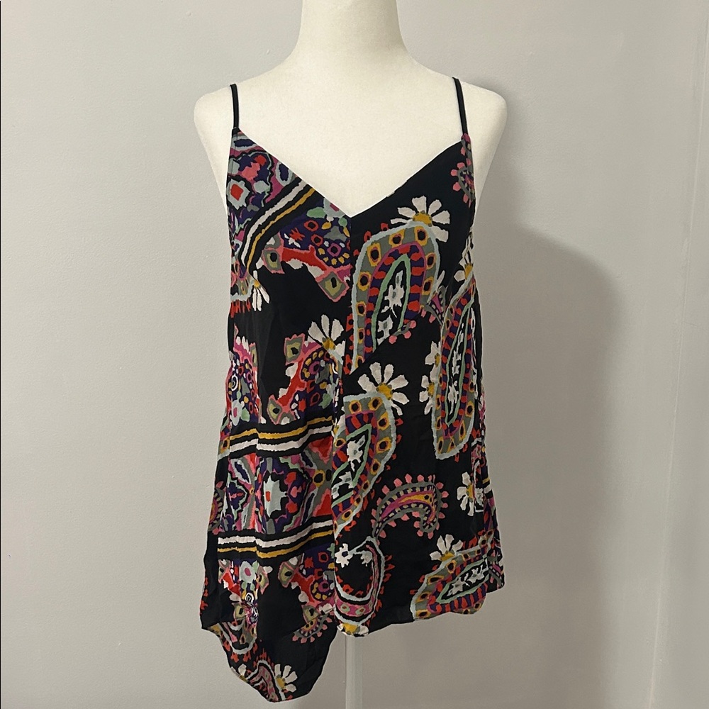 Anthropologie Black Paisley Silk Print Women's Top